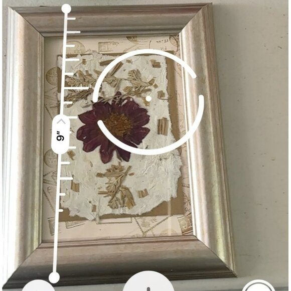 Pressed Flower Art Frame 7x6 | Red Dahlia on Handmade Paper Silver Frame - Picture 5 of 7